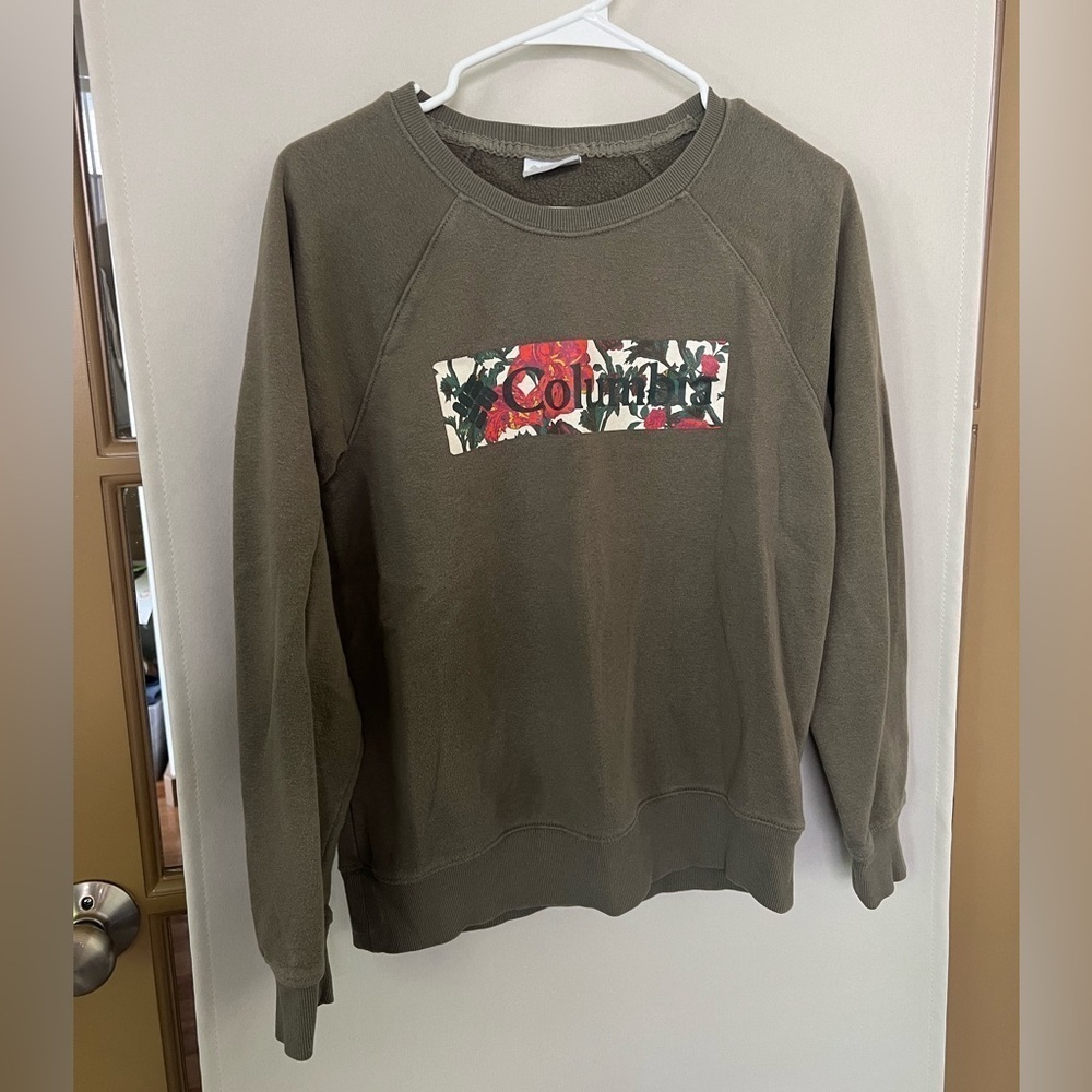 Columbia Women's XS Olive Green Floral Logo Crewneck Pullover Sweatshirt
